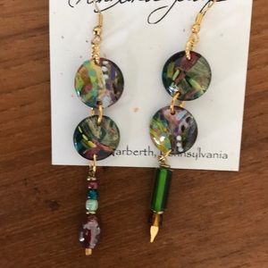 Barbara Yalof hand-painted dangle earring w/beads